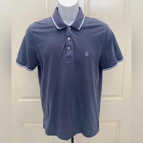 Penguin Heritage Slim Fit Blue Polo Shirt Sz M - Picture 1 of 3